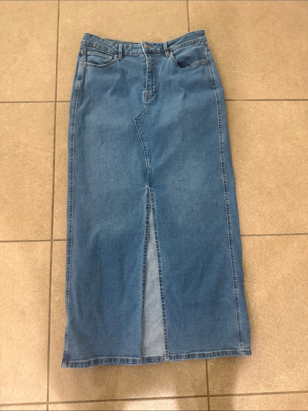 American Tall Women’s Blue Denim Maxi Skirt with Front Slit